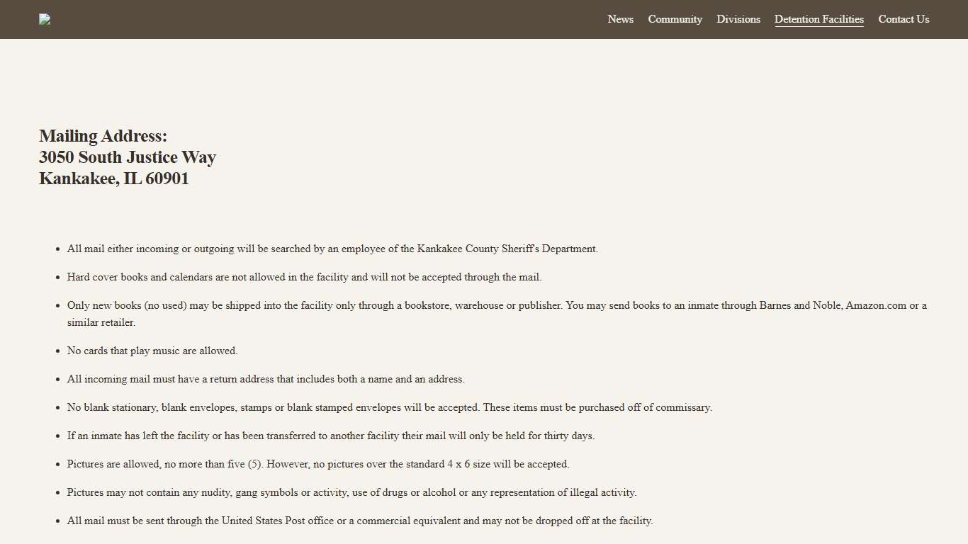 Mail Procedures — Kankakee County Sheriff's Office